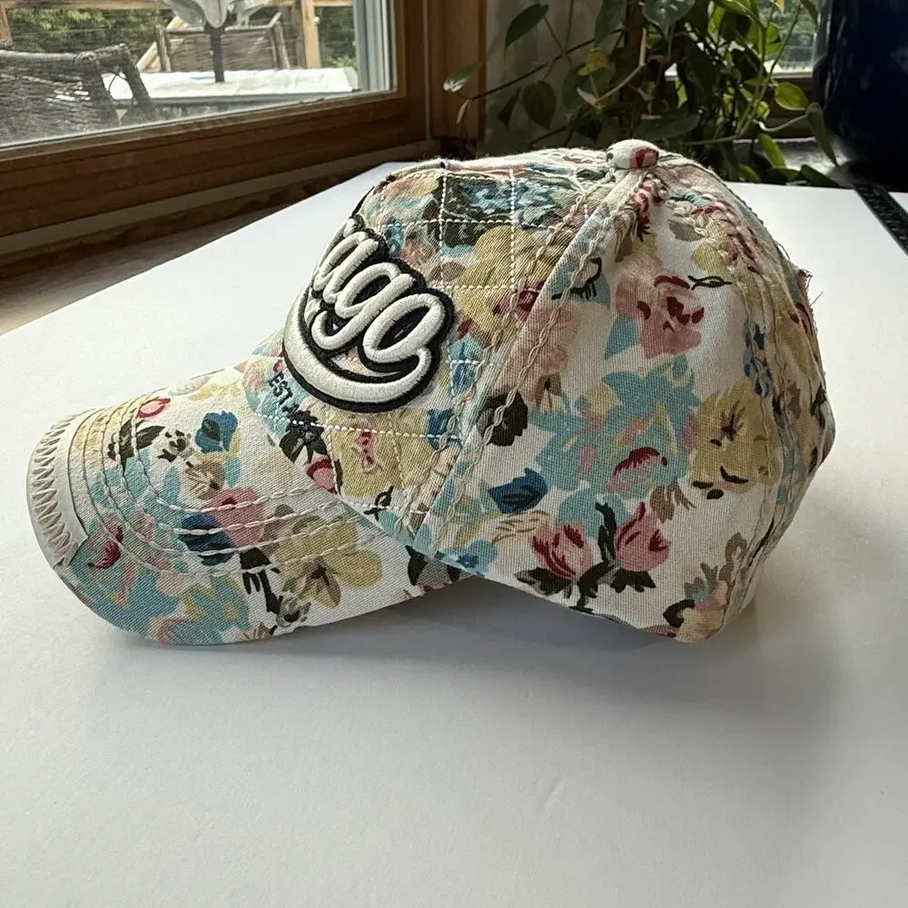 Robin Ruth Floral CHICAGO Snap Back Ball Cap Hat Quilted Crown Embellished Bill